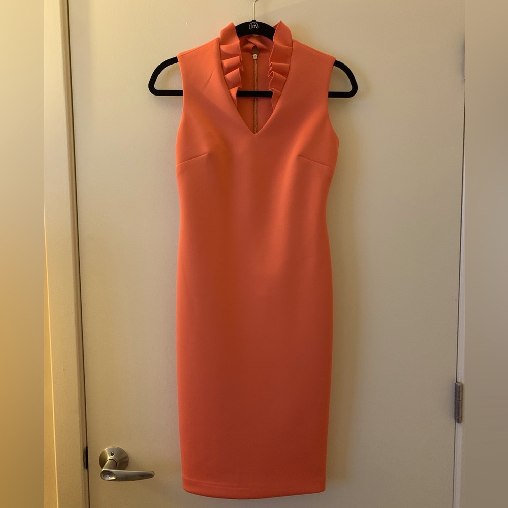 Coral pink sleeveless business dress